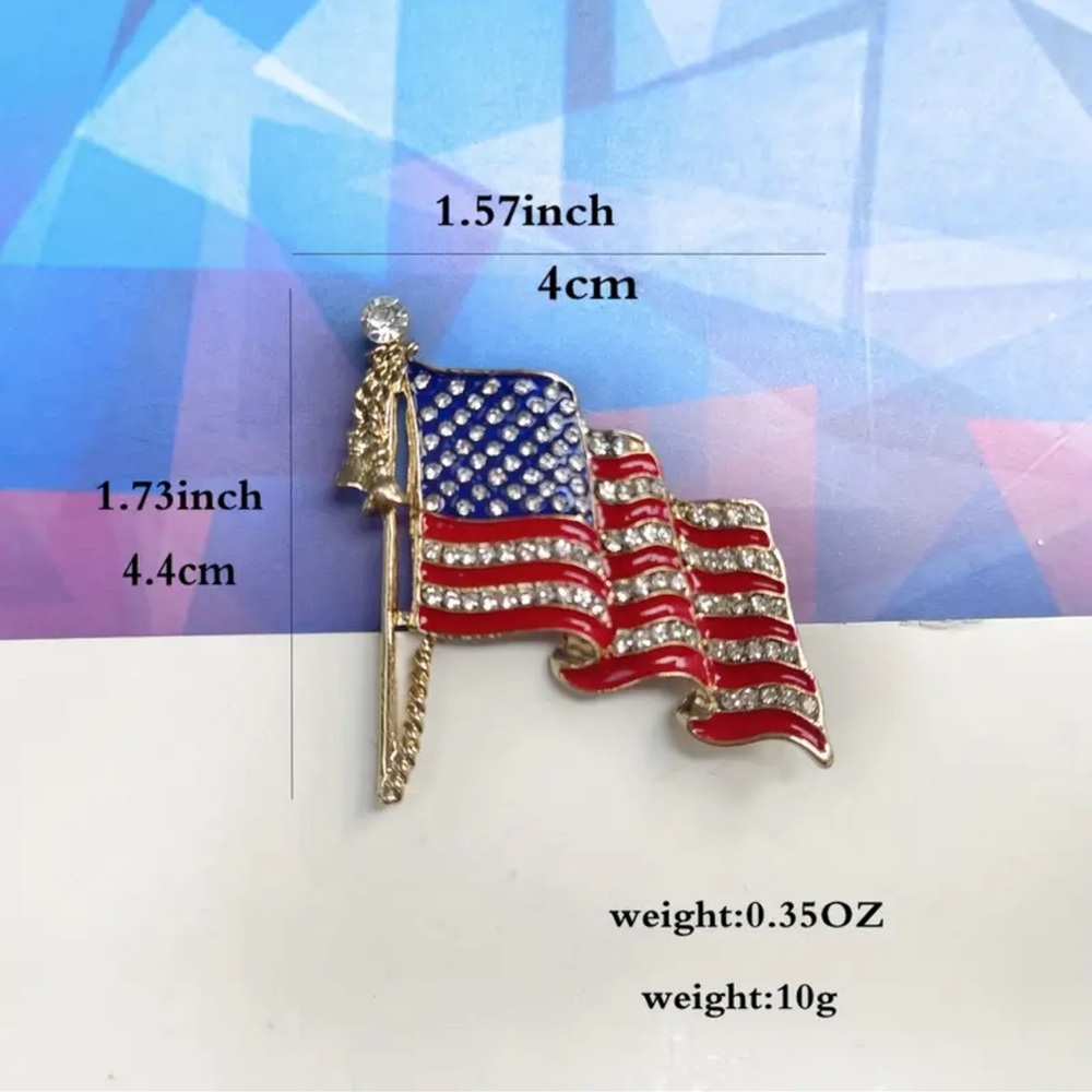 American Flag Brooch, Rhinestone American Flag Pin, 4th of July Brooch - Picture 5 of 5